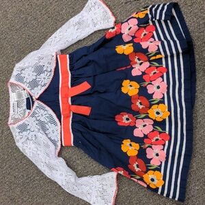 Blueberi Boulevard 2-piece set - Blue Dress with Flowers and a White Cardigan